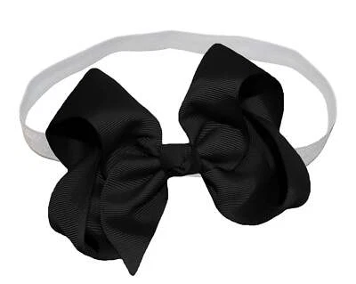WD2U Girls 4" Solid Grosgrain Ribbon Boutique Hair Bow White Stretch Headband - Image 1 of 3