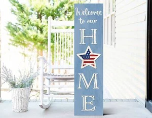 36in 4th of July Welcome to Our Home Wooden Porch Sign - Patriotic Home Decor Ac - Picture 1 of 5