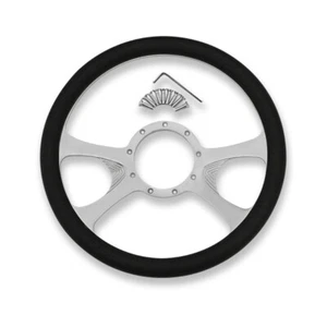 GM 14" Chrome Billet Aluminum Steering Wheel w/Black Leather Half Wrap 9 Hole - Picture 1 of 5