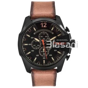Reloj de cuarzo diesel DZ4343 Mega Chief para hombre esfera negra cuero marrón 59x51 mm - Imagen 1 de 6