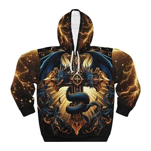  Dragon (blue) Unisex Pullover Hoodie (AOP) - Picture 1 of 25