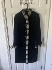 Agnona Women's Black & Gray Long Wool And Alpaca Coat Jacket Size 44 Medium - Picture 1 of 7