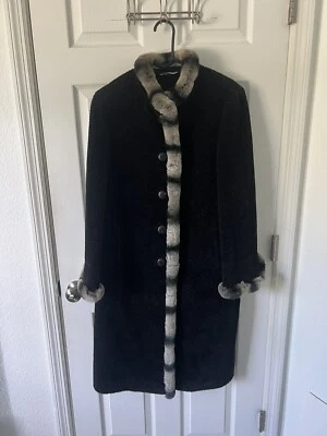 Agnona Women's Black & Gray Long Wool And Alpaca Coat Jacket Size 44 Medium - Image 1 of 4