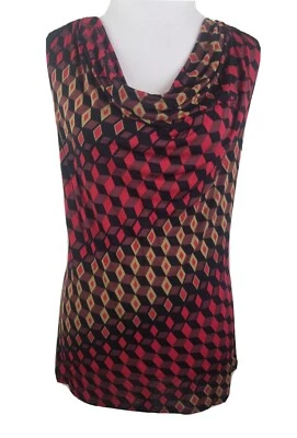 Top Classiques Entier para mujer pequeño escote drapeado estampado negro sin mangas Foto 1 de 4