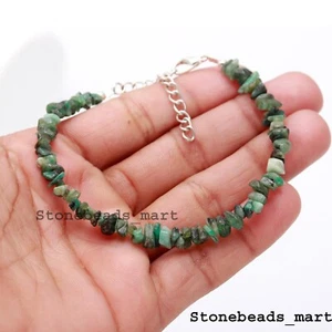 925 Sterling Silver Natural Emerald 4-5 mm Point Nugget Handmade Bracelet 7" - Picture 1 of 10