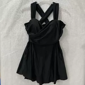 Cocopear Swim Dress Swimsuit Woman's 3X Black Crossover Skirted W/Shorts 1 Piece - Picture 1 of 15
