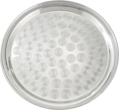 WINCO Round Stainless Steel Tray with Swirl Pattern, 12-Inch - Image 1 of 2