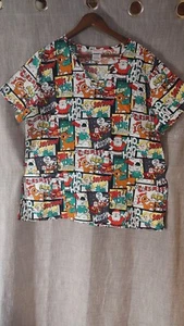 NWT Rudolf The Red Nosed Reindeer V-Neck Scrub Top  Size XL Nurse Uniform - Picture 1 of 4