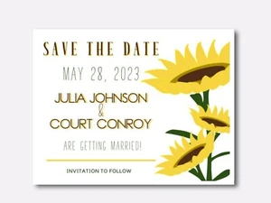 100 Personalized Custom Sunflower Floral Spring Wedding Save The Date Cards  - Picture 1 of 2