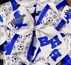 Custom Soccer Personalized Name Number Cheer Bow - you choose colors - Picture 1 of 1