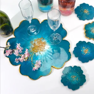 Large Flower Shape Resin Coaster Molds Fruit Cup Silicone Tray Epoxy Resin Mold - Picture 1 of 11