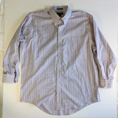 Lands End Mens 17 1/2 - 33 Dress Shirt Pinpoint Oxford Blue Red Striped LS - Image 1 of 4