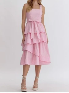 Entro Sleeveless asymmetrical tiered ruffle dress Size Medium - Picture 1 of 14