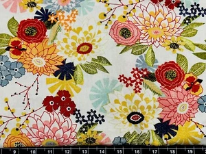 Fat Quarter 18”x21” Vibrant Retro Moda Flower Floral Garden Boquet COTTON Fabric - Picture 1 of 1