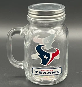 NFL Houston Texans Logo Duck House Sports 20oz Glass Mason Jar Mug with Lid NEW - Picture 1 of 3