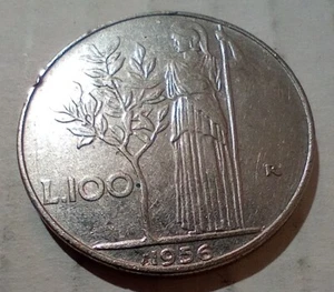 Moneda de 100 liras 1956 Italia República Italiana Minerva - Imagen 1 de 2
