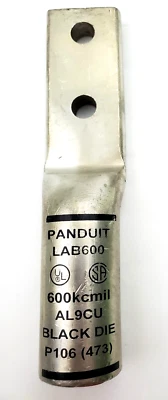 Panduit LAB600-12-2 Aluminum Crimp Lug Two Hole 600 MCM AWG 1/2" Stud - Image 1 of 4