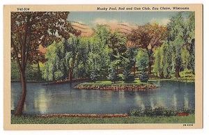 MUSKY Pool ROD and GUN CLUB Eau Claire WISCONSIN Postcard WI  LINEN 1948 - Picture 1 of 2