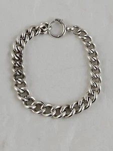 925 Sterling Silver Charm Bracelet Flat Rounded Curb Stamped All Links 41 g - Picture 1 of 24