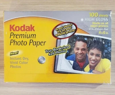 Kodak Photo Paper Premium HIgh Gloss 4X6 Ink Jet Picture 100 Sheets Sealed Box - Image 1 of 2