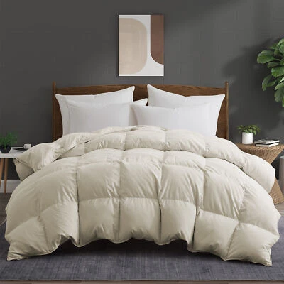 Cream Noise Free Oversized Down Feather Bed Blanket , King Queen Comforter Cozy - Image 1 of 4