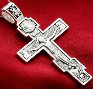 Herren großes russisch griechisch orthodoxes Taufkruzifix Kreuz mit Gebet Silber 925 - Bild 1 von 2