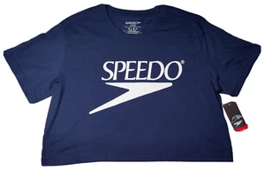 SPEEDO Women Size XL Navy Cropped Short Sleeve Logo T-Shirt NEW - Picture 1 of 12