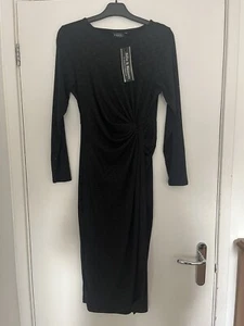 Billie & Blossom Black Wrap Knot Sparkly Cocktail Party Dress Long Sleeve size12 - Picture 1 of 6