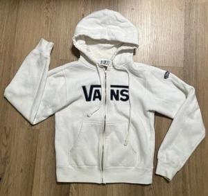 Vtg VANS Y2K Classic Women White Blue 90s Hoodie Zipper Sweater Jacket Medium - Picture 1 of 19