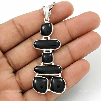 Naturale Onice Argento Sterling Natale Nuovo Inukshuk Agosto Birth Ciondolo - Immagine 1 di 4