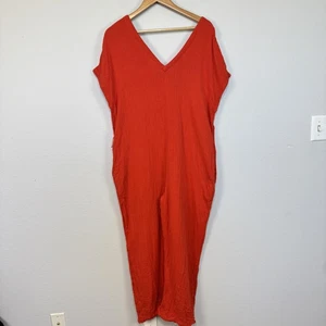 Pact Jumpsuit Damen klein orange V-Ausschnitt Gaze Bio Baumwolle Taschen Boho - Bild 1 von 19