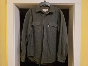 Vintage Men's Wolverine Gray Solid Flannel Button Up Shirt - XL - Picture 1 of 12