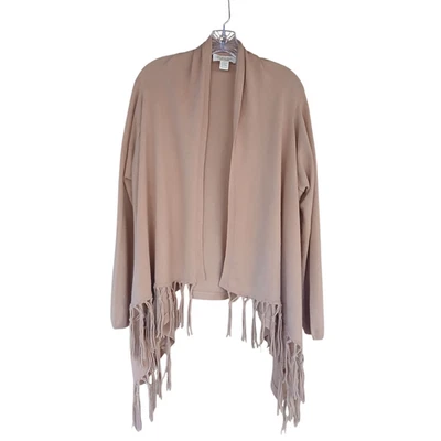 Peck & Peck Women's Cardigan Open Long Sleeved Fringed Cashmere Camel Tan XL - Image 1 of 4