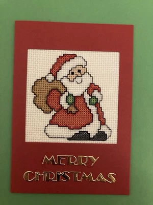 Completed Christmas Cross Stitch Card Santa - Image 1 of 2