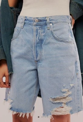 Lucky Brand Women's Bermuda Distressed Jean Denim Raw Hem Shorts SZ 6 / 28 - Image 1 of 4