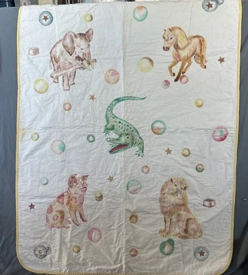 Edredón de cuna vintage para niños cerdo caballo león elefante caimán 25,5”x 39” Foto 1 de 4