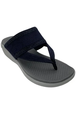 Sandalia de cuña BZees para mujer de lona brillante azul marino Foto 1 de 3