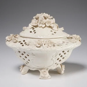 Vintage Netz weiß appliziert Blumen Porzellan Räuchergefäß Potpourri Box 7,5" W - Bild 1 von 7