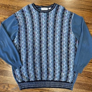 VTG Y2K Classics Coogi Style Textured Pullover Crewneck Sweater Mens 2XL Blue - Picture 1 of 8