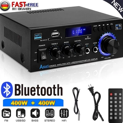 HiFi Verstärker mit Bluetooth Party Musik Equipment AUX Anlage Stereo Audio800W - Bild 1 von 4