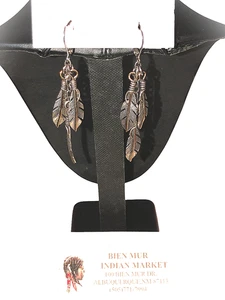 Vtg Navejo Artist Lena Platero Sterling Silver 2.5" Long Dangle Feather Earrings - Picture 1 of 12