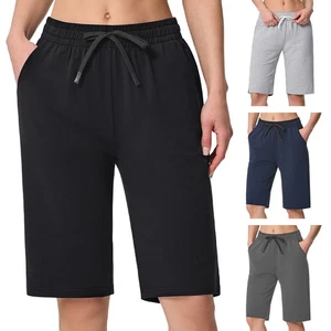 Mujeres Bermudas Pantalones Cortos Bolsillos Cintura Alta Elastizados Entrenamiento Yoga Salón Medio Pantalones - Imagen 1 de 39