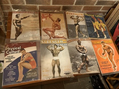 Lot 8 Vintage Bodybuilding Magazines Fitness Physique Strength Extra Signed 1940 - Image 1 of 4