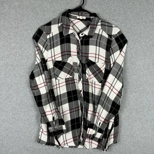 Maurices Womens Large Plaid Flannel Button Down Shirt Burgundy White Long Sleeve - Picture 1 of 7