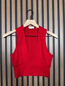 Wilfred Free Top Small Red Deep V Neck Sleeveless Casual Shirt Stretch - Picture 1 of 8