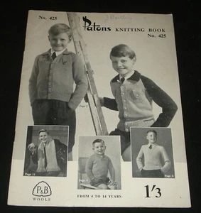 VINTAGE 1950s PATONS KNITTING BOOK #425 Boys Cardigans  Jumpers etc - Picture 1 of 3