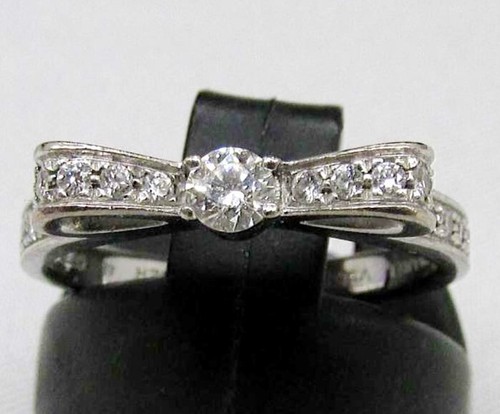 Anello CHANEL Ruban Diamond oro bianco 18 carati fiocco nastro con scatola misura #48 US4.0