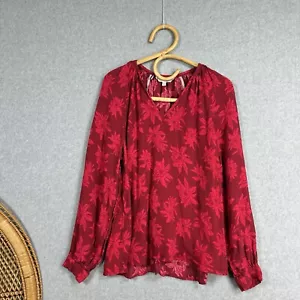 Tommy Hilfiger Top Blouse Viscose Red Floral Flower Print Size 12 EUR 40 - Picture 1 of 9