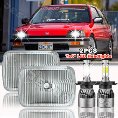 For Honda 1982-1985 Civic 1986-1989 Accord Pair 7X6" 5X7 LED Headlights Chrome Foto 1 de 4