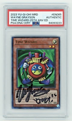 PSA Signed Wayne Grayson Yu-Gi-Oh! Time Wizard Metal Raiders MRD-E065 25th - Image 1 of 2